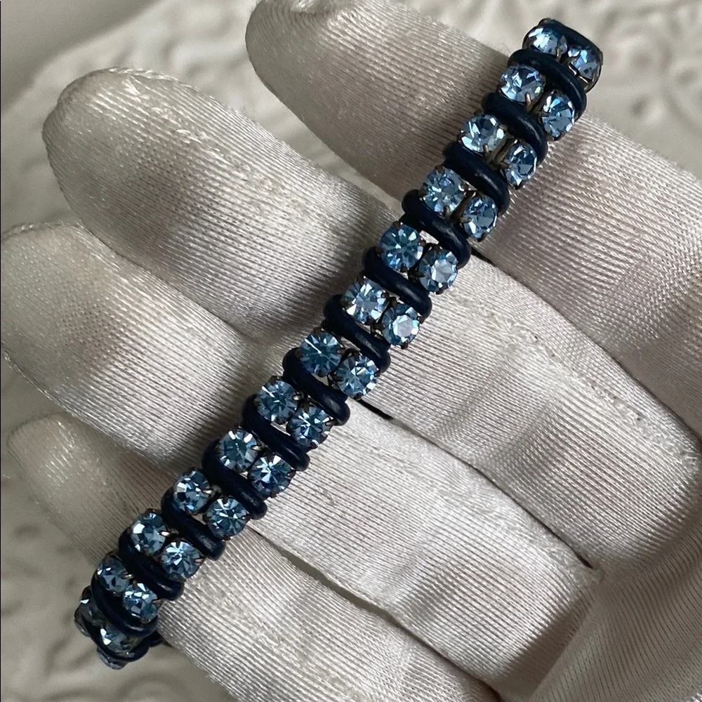 Fossil Sky Blue Crystals with Leather Wrapped Bracelet Button Closure